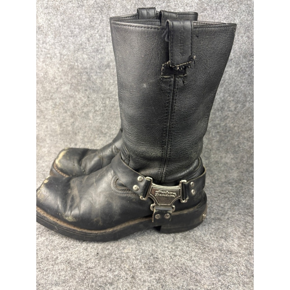 Harley Davidson Harness Boots Mens 10 Black Leather Biker Square FLAWED